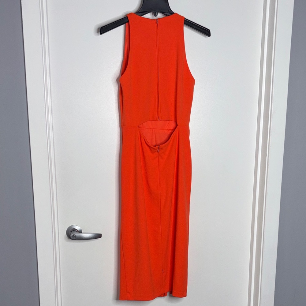 Aqua Vibrant Orange Ruched Midi Dress - Picture 4 of 8